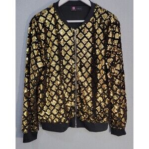 KANCY KOLE Womens Sequin XL Jacket Casual Long Sleeve Front Zip Party Blazer
